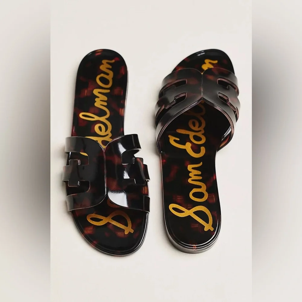 Sam Edelman Tortoiseshell Slip-On Sandals - Brown/Black Sz 8 - Picture 4 of 13